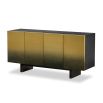 contemporary sideboard with stainless steel door panels finished in brass with a fading gradient
