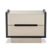 Neutral leather finish two-drawer bedside table with black contrast edges