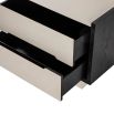 Neutral leather finish two-drawer bedside table with black contrast edges