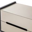 Neutral leather finish two-drawer bedside table with black contrast edges