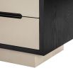 Neutral leather finish two-drawer bedside table with black contrast edges