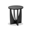 Classic mid-century silhouette side table with curve cut out legs and round top in black wood finish