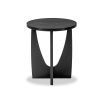Classic mid-century silhouette side table with curve cut out legs and round top in black wood finish