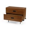Retro-style brown wood chest of drawers with black accents