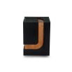 Black cube-shaped side table with elegant streak of natural wood