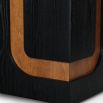 Black cube-shaped side table with elegant streak of natural wood