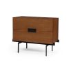 Mid century-inspired bedside table with thin black legs