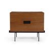Mid century-inspired bedside table with thin black legs