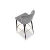 Art-deco inspired bar stool in grey velvet with fluting details and brass accents
