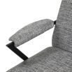 Grey upholstered armchair with slim black steel frame