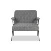 Grey upholstered armchair with slim black steel frame