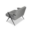 Grey upholstered armchair with slim black steel frame