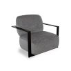 Dark grey upholstered armchair with angular black arms