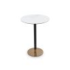 White marble top bar table with brass element at the base