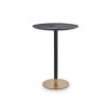 Textured black round top bar table with brass base