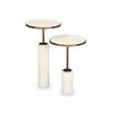 Pair of slender silhouette side tables with round, white marble top