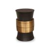 Black side tables with brushed brass detail around the middle