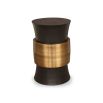 Black side tables with brushed brass detail around the middle
