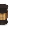 Black side tables with brushed brass detail around the middle