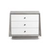 A luxury bedside table with a grey and white wood finish