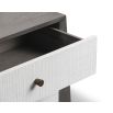 A luxury bedside table with a grey and white wood finish