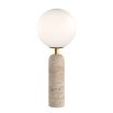 Travertine base table lamp with matte white opal glass