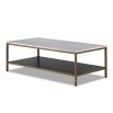 White marble rectangular coffee table with lower wooden shelf