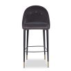 Buttoned back deep grey velvet bar stool with brass capped feet