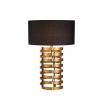 Brass base table lamp with oval black shade