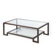 Antique bronze framed coffee table with two-tier glass shelving