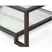 Antique bronze framed coffee table with two-tier glass shelving