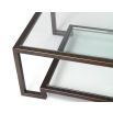 Antique bronze framed coffee table with two-tier glass shelving