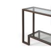 Antique bronze framed console table with two-tier glass shelving