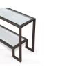 Antique bronze framed console table with two-tier glass shelving