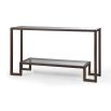 Antique bronze framed console table with two-tier glass shelving