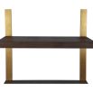 Brass framed shelving with wooden shelves and a drawer for storage