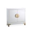 White gloss sideboard with brass circular segments as handles