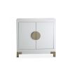 White gloss sideboard with brass circular segments as handles