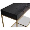 Black ash veneered dressing table with slotted rivet handles and elevated on brushed brass finish base