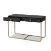 Black ash veneered dressing table with slotted rivet handles and elevated on brushed brass finish base