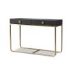 Black ash veneered dressing table with slotted rivet handles and elevated on brushed brass finish base