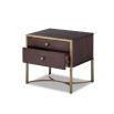 Rich brown wood 2 drawer bedside table with brass accents