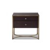 Rich brown wood 2 drawer bedside table with brass accents