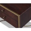 Rich brown wood 2 drawer bedside table with brass accents