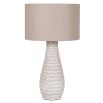 lamp features a unique texture and high-quality linen shade