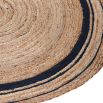 Oblong rug crafted from woven jute with a stunning navy boarder. 