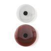 Round disc wall hangers, one clear and one red