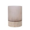 Travertine base candle holder with frosted glass