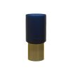 dark blue and gold hurricane with ribbed glass 