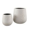 Pair of textured, light grey stone planters in large and small sizes